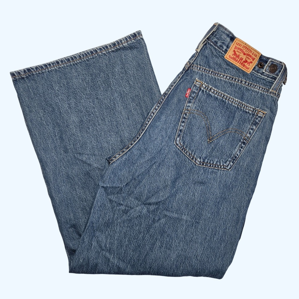 Levis Cinch Baggy High Rise Wide Leg Jeans Medium Wash Blue Womens 30 Inseam 31"